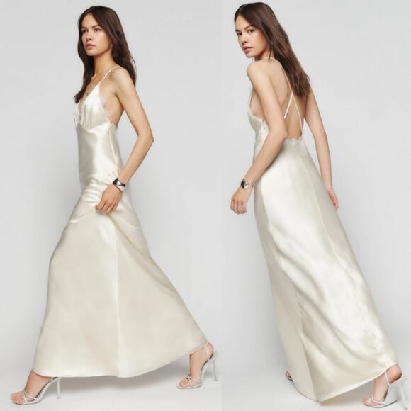 Reformation Maysen Silk Fior Di Latte Ivory Silk Lace Wedding Dress V-Neck 12 - Picture 1 of 12